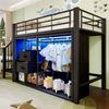 Hochbett 90x200 cm, Metall & MDF, Schwarz, mit 2 Schubladen, offenem Kleiderschrank und mehrfarbiger LED Bild 3