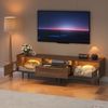 TV-Schrank 180 x 40 x 50 cm in Nussbaum, mit LED-Beleuchtung, Glastüren, Katzenrückzugsort & Schublade Bild 2