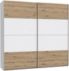 Forte SCHACH & MATT 2 Kleiderschrank 220, Schwebetürenschrank mit Einlegeböden und Kleiderstange, 2-türig, Holzwerkstoff, Weiß / Artisaneiche Holzdekor, 220,1 cm breit x 210,5 cm hoch x 61,2 cm tief Bild 5