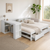 90x200 cm Extendable Bed Frame with Desk, Reading Nook, EU Power Socket & 2 Underbed Storage Drawers, All-in-One Space-Saving Bed with Slatted Base,Matte White Bild 2