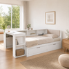 90x200 cm Extendable Bed Frame with Desk, Reading Nook, EU Power Socket & 2 Underbed Storage Drawers, All-in-One Space-Saving Bed with Slatted Base,Matte White Bild 5