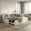 90x200 cm Extendable Bed Frame with Desk, Reading Nook, EU Power Socket & 2 Underbed Storage Drawers, All-in-One Space-Saving Bed with Slatted Base,Matte White Bild 4