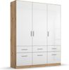rauch Kleiderschrank; Drehtürenschrank CELLE, 3-türig, 6 Schubkästen, Hochglanz alpinweiß/Eiche Artisan, 136x197x54xcm Bild 3