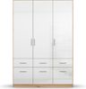 rauch Kleiderschrank; Drehtürenschrank CELLE, 3-türig, 6 Schubkästen, Hochglanz alpinweiß/Eiche Artisan, 136x197x54xcm Bild 2