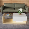 Couchtisch mit LED-Beleuchtung, Wohnzimmertisch 105×55 cm mit Glasplatte und Ablagefach, Weiß Holzoptik Hochglanz Bild 4