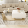 Couchtisch mit LED-Beleuchtung, Wohnzimmertisch 105×55 cm mit Glasplatte und Ablagefach, Weiß Holzoptik Hochglanz Bild 5