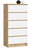 Home Collective Kommode 60 cm breit Holz Highboard Sideboard für Flur Schlafzimmer Wohnzimmer (Kommode Schlafzimmer Kommode mit Schubladen Holz Schrank), Kinderzimmer Organizer, 121 cm hoch, 5 Schubladen Artisan Eiche-weiß Bild 5