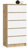 Home Collective Kommode 60 cm breit Holz Highboard Sideboard für Flur Schlafzimmer Wohnzimmer (Kommode Schlafzimmer Kommode mit Schubladen Holz Schrank), Kinderzimmer Organizer, 121 cm hoch, 5 Schubladen Artisan Eiche-weiß Bild 4