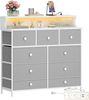 Hzuaneri Kommode, 2 USB & 2 AC-Anschlüssen, 9 Schubladen, LED-Lichtleiste, Stahl/Holz/Vlies Weiß-Grau, 30 x 100 x 95 cm Bild 1