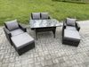 Fimous 6 Sitzer Hoher Rücken Gartengartenmöbel Rattan Sofa Esstisch Set mit Sesseln 2 Großer Hockern Dunkelgrau gemischt Bild 2