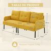 3-Sitzer Sofa 171 x 72 x 80 cm mit Seitentasche – Cordbezug in Gelb, ergonomische Rückenlehne Bild 4