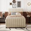 Merax Polsterbett 90 x 190 cm mit Ausziehbett, flaches Einzelbett in hautfreundlichem Samtstoff Kinderbett Jugendbett Gästebett (beige) Bild 2