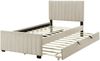 Merax Polsterbett 90 x 190 cm mit Ausziehbett, flaches Einzelbett in hautfreundlichem Samtstoff Kinderbett Jugendbett Gästebett (beige) Bild 3