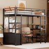 Hochbett 90x200 cm mit Schreibtisch, Regalen, USB und Steckdose – Metallgestell in Schwarz Bild 2