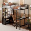 Hochbett 90x200 cm mit Schreibtisch, Regalen, USB und Steckdose – Metallgestell in Schwarz Bild 4