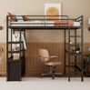 Hochbett 90x200 cm mit Schreibtisch, Regalen, USB und Steckdose – Metallgestell in Schwarz Bild 5