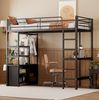 Hochbett 90x200 cm mit Schreibtisch, Regalen, USB und Steckdose – Metallgestell in Schwarz Bild 3