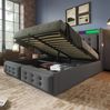 Polsterbett 160x200 cm mit Stauraum, LED und USB-C – Doppelbett aus Baumwoll-Leinenstoff in Grau Bild 5