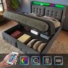 Polsterbett 160x200 cm mit Stauraum, LED und USB-C – Doppelbett aus Baumwoll-Leinenstoff in Grau Bild 3