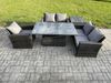 Fimous 5pcs Rattan Gartenmöbel im Freien Set Einstellbare Höhe Esstisch Sofa Set mit Beistelltische Dunkelgrau Gemischt Bild 2