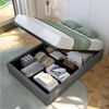 oyajia Polsterbett Hydraulisches Doppelbett mit bettkasten 140x200cm,Stauraumbett Modern (Leinenmaterial Polsterbett, Mit Lattenrost, Einfaches Design), Hydraulisch anhebbarer Doppelbett, einfache Montage Bild 2