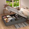 oyajia Polsterbett Hydraulisches Doppelbett mit bettkasten 140x200cm,Stauraumbett Modern (Leinenmaterial Polsterbett, Mit Lattenrost, Einfaches Design), Hydraulisch anhebbarer Doppelbett, einfache Montage Bild 3