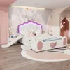 Prinzessinbett mit Rutsche und LED-Beleuchtung, 140x200 cm, Mädchenbett, Polsterbett für Mädchen, Doppelbett, Kunstleder Bild 2
