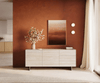 Sideboard Cuor 180 cm Keramik Laminam® Travertino Bianco Creme-Weiß 2 Türen 3 Schubfächer Fuß Schwebeoptik Edelstahl Bild 2