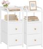 Nachttisch 2er Set, Schmal Beistelltisch mit 2 Schubladen, Schmaler Nachttische mit offenes Fach, Platzsparend, Nachtschrank für Schlafzimmer, Wohnzimmer, 35 x 27 x 60 cm, Weiß Bild 2