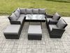 Fimous Outdoor Gartenmöbel-Set Ecksofa Set mit Länglicher Esstisch 2 Großer Hockern 2 Sesseln Dunkelgrau gemischt Bild 2