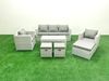 Fimous Polyrattan Gartenmöbel Set 8-Sitzer Outdoor Garten Sofa Rechteckiger Couchtisch Set mit 2 Sesseln 3 Hockern Hellgrau gemischt Bild 2
