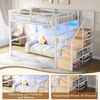 Hochbett mit RGB LED-Streifen, Lattenrost, Treppe, Regal, Rausfallschutz, 140x200cm, Kinderbett, Metallbett, Jugendbett Bild 5