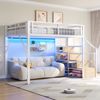 Hochbett mit RGB LED-Streifen, Lattenrost, Treppe, Regal, Rausfallschutz, 140x200cm, Kinderbett, Metallbett, Jugendbett Bild 3