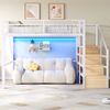 Hochbett mit RGB LED-Streifen, Lattenrost, Treppe, Regal, Rausfallschutz, 140x200cm, Kinderbett, Metallbett, Jugendbett Bild 2