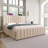 Polsterbett 140x200 cm ohne Matratze, USB-C, 4 Schubladen, beige, Leinen, Metallakzente Bild 4