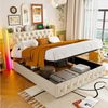 FUROKOY Stauraumbett Hydraulisches Funktionsbett mit LED-Beleuchtung (1-tlg, Polsterbett Doppelbett 160x200 cm mit Kopfteil und Ladeanschluss), Vintage-Knopfdesign, Ohne Matratze, Samt, Beige Bild 4