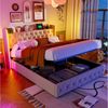 FUROKOY Stauraumbett Hydraulisches Funktionsbett mit LED-Beleuchtung (1-tlg, Polsterbett Doppelbett 160x200 cm mit Kopfteil und Ladeanschluss), Vintage-Knopfdesign, Ohne Matratze, Samt, Beige Bild 3