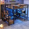 Hochbett 140*200 aus Metall mit Schreibtisch, Ablagefächern, Kleiderstange, LED-Beleuchtung und Steckdose Multifunktionale Etagenbett ist ideal für Büros, Arbeitszimmer und kleine Zimmer, Schwarz Bild 2