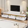 TV-Schrank & Couchtisch Set Weiß Hochglanz mit Marmor-Optik, goldenen Metallstreifen und Schubladen,bis 90 Zoll Bild 4