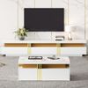 TV-Schrank & Couchtisch Set Weiß Hochglanz mit Marmor-Optik, goldenen Metallstreifen und Schubladen,bis 90 Zoll Bild 2