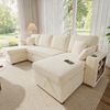 U-förmiges Ecksofa mit Schlaffunktion, ausziehbares Schlafsofa, integrierter Stauraum, doppelte Chaiselongue mit verstecktem Stauraum, USB-Ladeanschluss und Armlehnen-Ablage, Beige Bild 5
