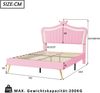 Kinderbett Polsterbett 140 x 200 cm, Bettgestell für Mädchen, Rosas Kronen-Doppelbettgestell aus PU-Leder mit LED-Leuchten, Lattenrost und Rückenlehne(Matratze nicht enthaltet) Bild 5