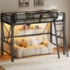 Merax Hochbett, Metall Kinderbett 90x200 cm mit Aufbewahrungskorb & LED-Beleuchtung, Schwarz Bild 3