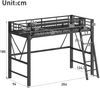 Merax Hochbett, Metall Kinderbett 90x200 cm mit Aufbewahrungskorb & LED-Beleuchtung, Schwarz Bild 4