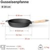 BIG-PAN Schmorpfanne Premium Gusseisenpfanne 28 cm tief Induktion mit abnehmbarem Holzgriff, Gusseisen (Pfanne Gußeisenpfanne Eisenpfanne, Cast Iron Pan), Induktion backofenfest UNBESCHICHTET Bild 2