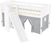 Schönes Spielbett für Kinder mit Rutsche 90x200 Kiefer weiß V-60.21W-09mit Matratze und Vorhang grau Bild 3