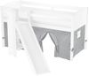Schönes Spielbett für Kinder mit Rutsche 90x200 Kiefer weiß V-60.21W-09mit Matratze und Vorhang grau Bild 2