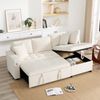 Ecksofa rechts 209x130x84 cm Beige aus Chenille mit Schlaffunktion, Stauraum und USB-Anschluss Bild 3