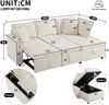 Ecksofa rechts 209x130x84 cm Beige aus Chenille mit Schlaffunktion, Stauraum und USB-Anschluss Bild 5