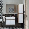 Roomart ATRIA-65 Badmöbel Set– 4-teiliges Badezimmermöbel Set - Waschbeckenunterschrank mit Keramikwaschbecken, Spiegelschrank & Hochschrank - H 45 x B 45 x T 65 cm • Weiß-Eiche Bild 3